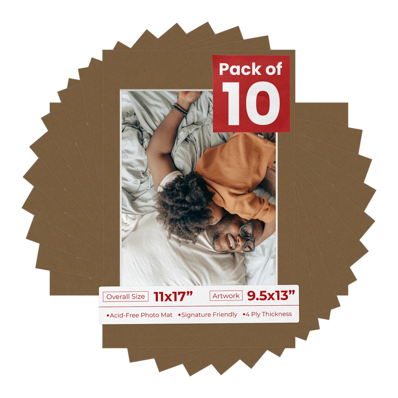 Aged Oak Brown Mat Board for 11x17 Frames - Fits 9.5x13 Photos